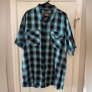 DIXXON Men's Teal and Black Plaid Shirt